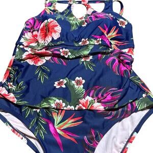 Kona Sol Floral One Piece in Navy and Pink